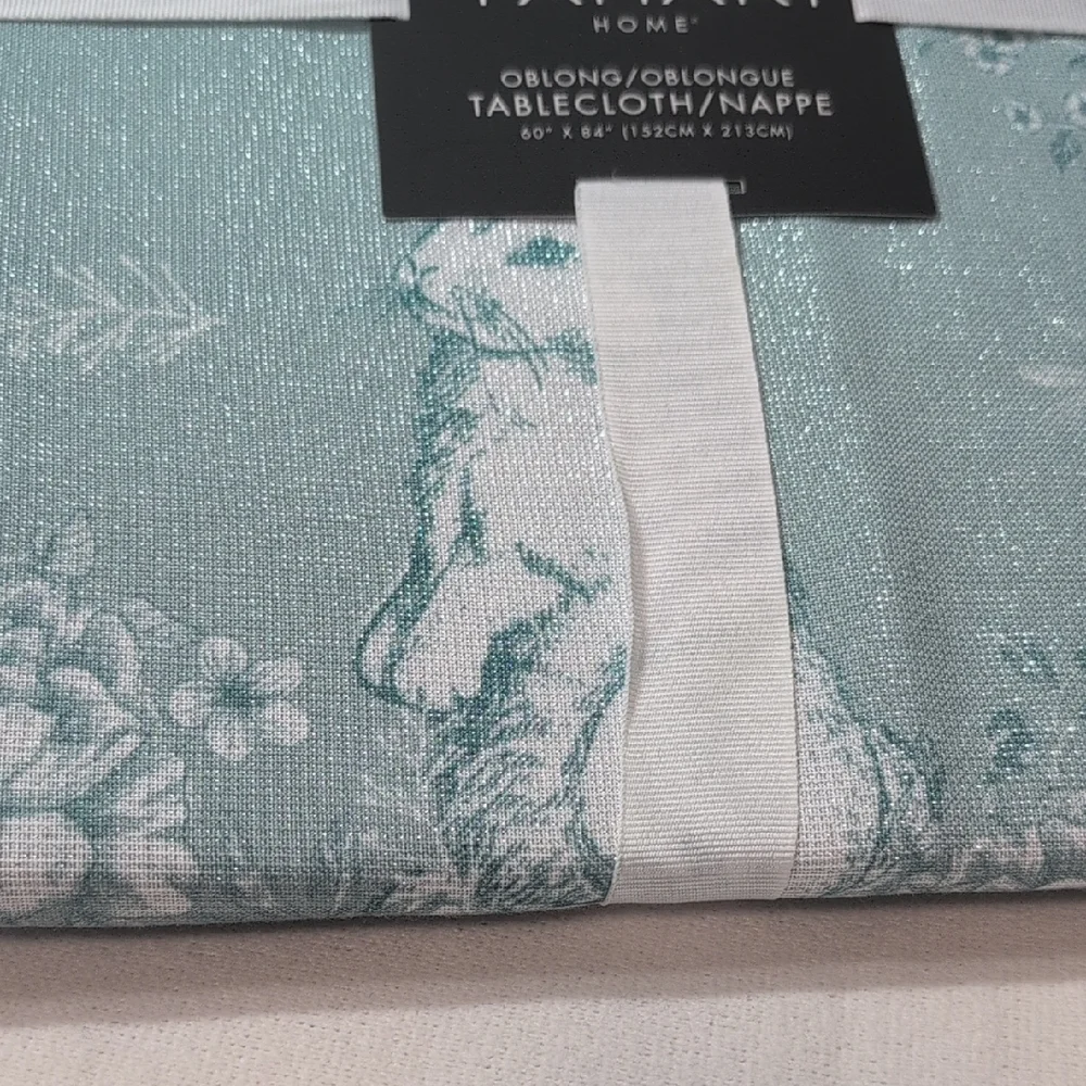 Tahari Home Shimmery Light Blue Easter Tablecloth